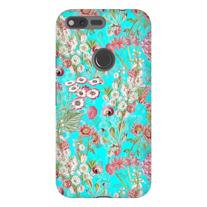 Pixel XL StrongFit White & Pink Flowers on Teal by  Utart