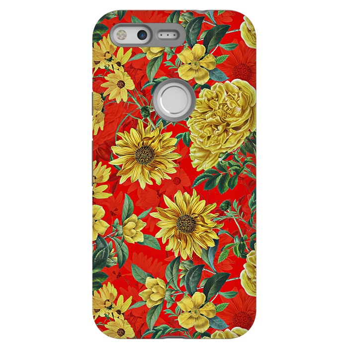 Pixel StrongFit Sunflowers and Roses on Red by  Utart
