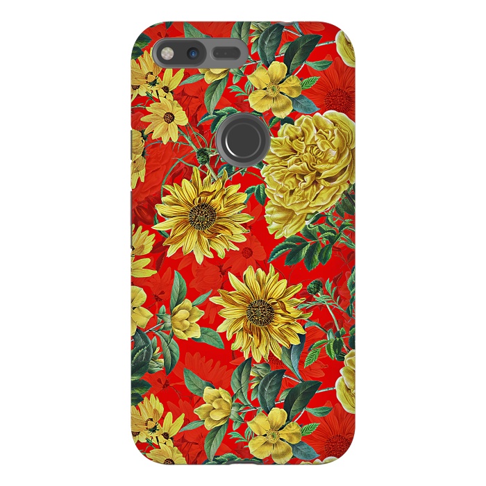 Pixel XL StrongFit Sunflowers and Roses on Red by  Utart