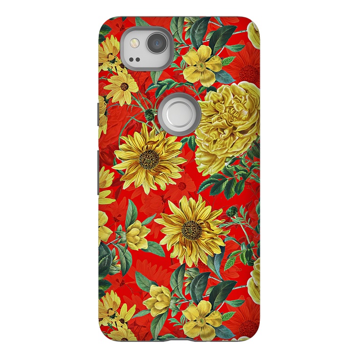 Pixel 2 StrongFit Sunflowers and Roses on Red by  Utart