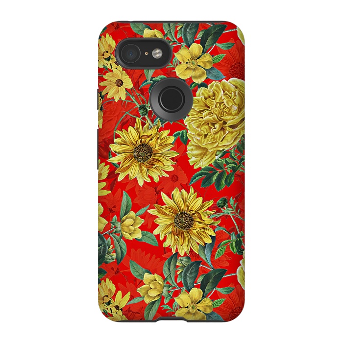 Pixel 3 StrongFit Sunflowers and Roses on Red by  Utart