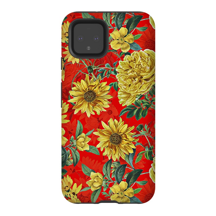 Pixel 4 StrongFit Sunflowers and Roses on Red by  Utart