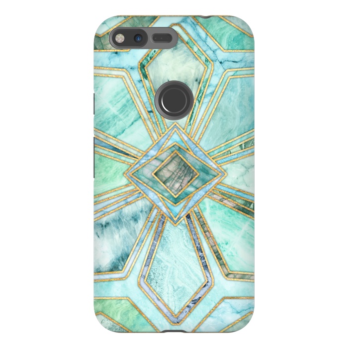 Pixel XL StrongFit Geometric Gilded Stone Tiles in Mint and Jade Green by Micklyn Le Feuvre