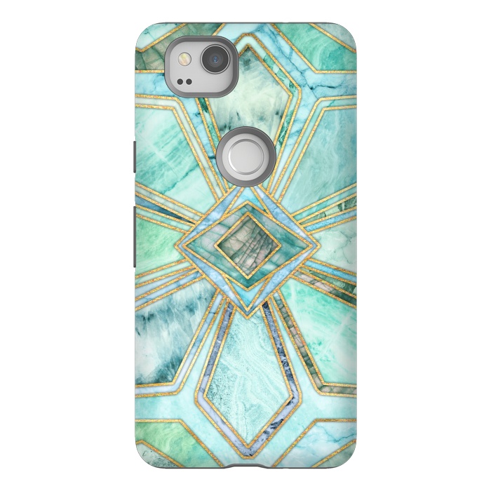 Pixel 2 StrongFit Geometric Gilded Stone Tiles in Mint and Jade Green by Micklyn Le Feuvre
