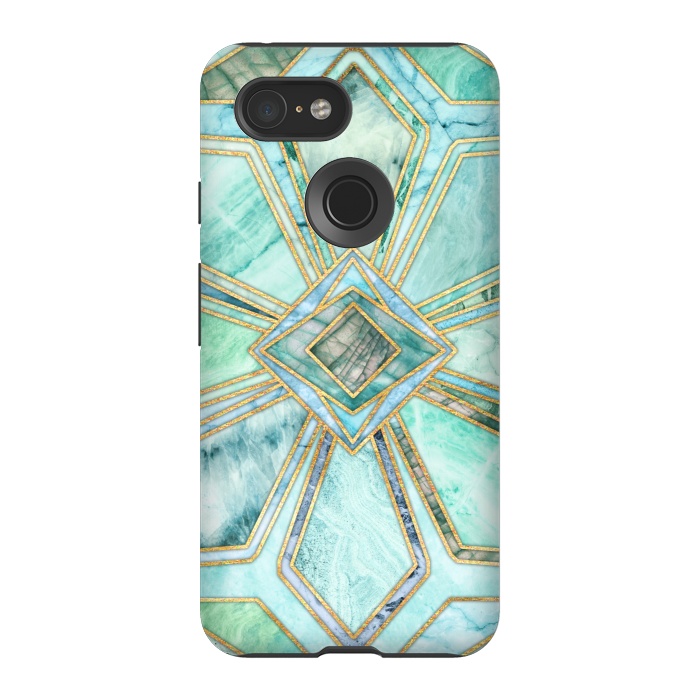 Pixel 3 StrongFit Geometric Gilded Stone Tiles in Mint and Jade Green by Micklyn Le Feuvre
