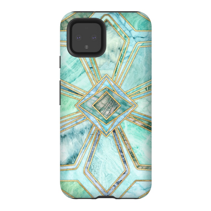 Pixel 4 StrongFit Geometric Gilded Stone Tiles in Mint and Jade Green by Micklyn Le Feuvre