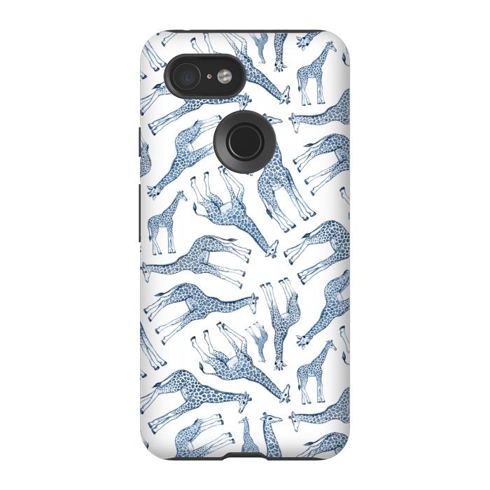 Pixel 3 StrongFit Little Giraffes in Monochrome Blue and White by Micklyn Le Feuvre