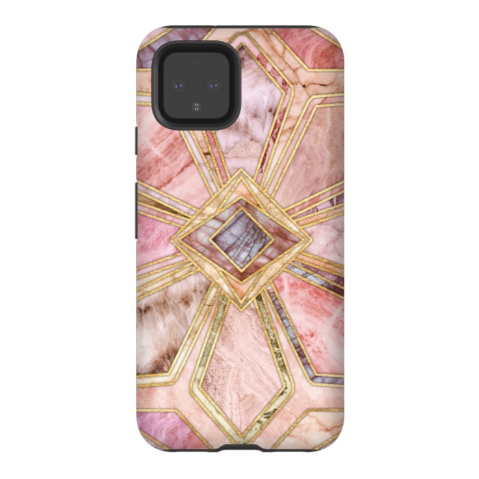 Pixel 4 StrongFit Geometric Gilded Stone Tiles in Blush Pink, Peach and Coral by Micklyn Le Feuvre