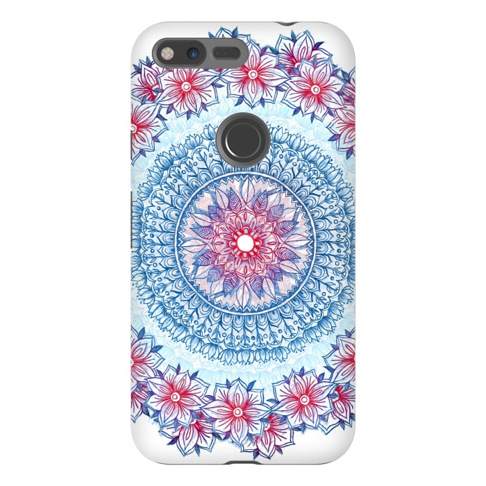 Pixel XL StrongFit Red, White and Blue Floral Mandala by Micklyn Le Feuvre
