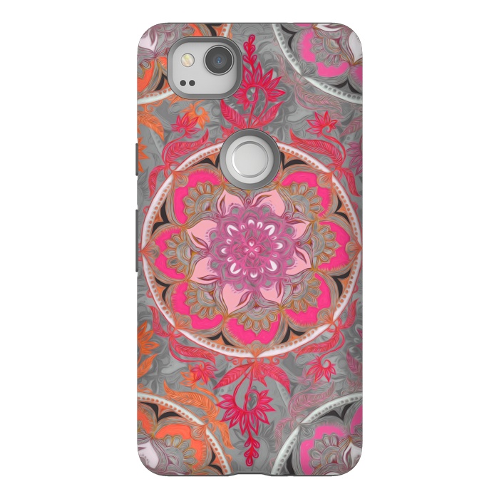 Pixel 2 StrongFit Hot Pink, Magenta and Orange Super Boho Medallions by Micklyn Le Feuvre
