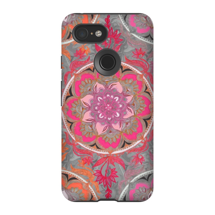 Pixel 3 StrongFit Hot Pink, Magenta and Orange Super Boho Medallions by Micklyn Le Feuvre
