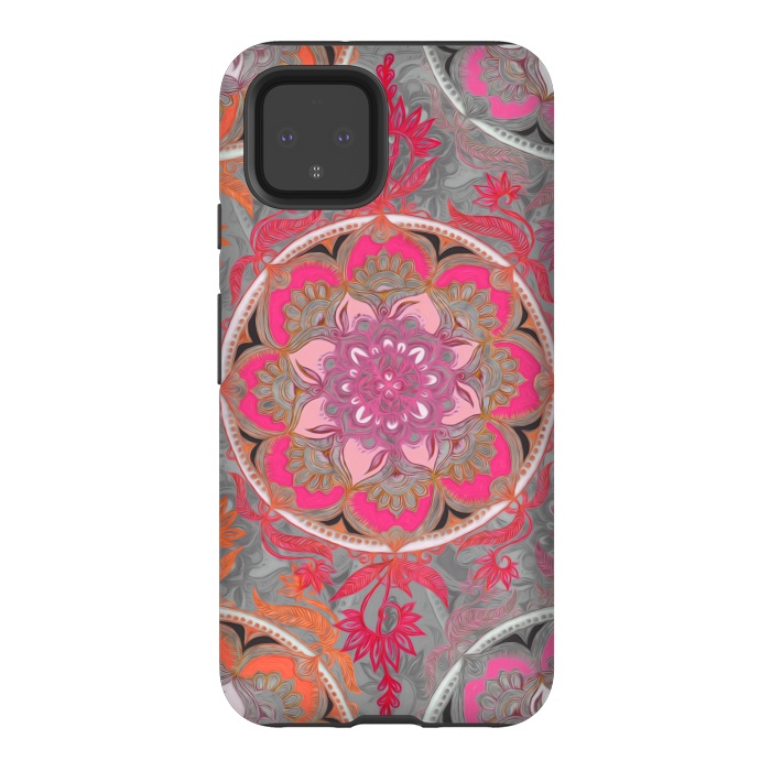 Pixel 4 StrongFit Hot Pink, Magenta and Orange Super Boho Medallions by Micklyn Le Feuvre