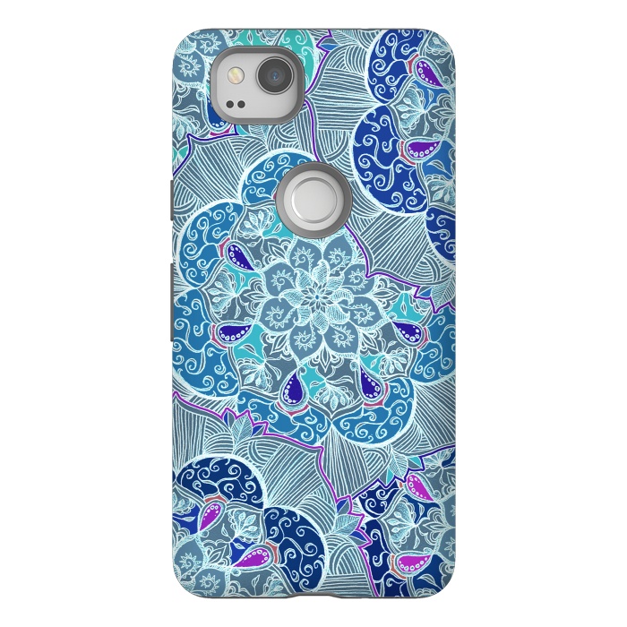 Pixel 2 StrongFit Fresh Doodle in Teal Blue, Purple and Grey by Micklyn Le Feuvre