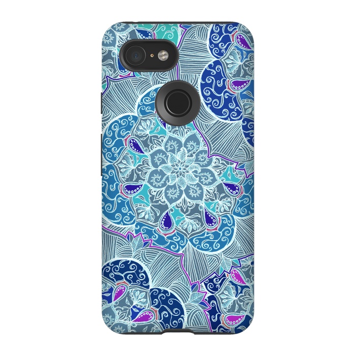 Pixel 3 StrongFit Fresh Doodle in Teal Blue, Purple and Grey by Micklyn Le Feuvre