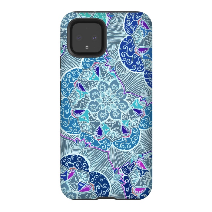 Pixel 4 StrongFit Fresh Doodle in Teal Blue, Purple and Grey by Micklyn Le Feuvre