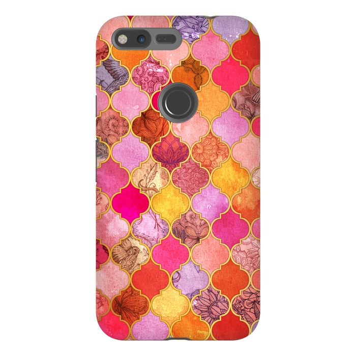 Pixel XL StrongFit Hot Pink, Gold, Tangerine & Taupe Decorative Moroccan Tile Pattern por Micklyn Le Feuvre