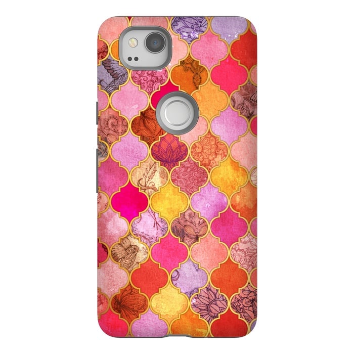 Pixel 2 StrongFit Hot Pink, Gold, Tangerine & Taupe Decorative Moroccan Tile Pattern por Micklyn Le Feuvre
