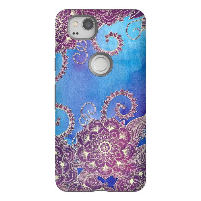 Pixel 2 StrongFit Magnolia & Magenta Floral on Watercolor by Micklyn Le Feuvre