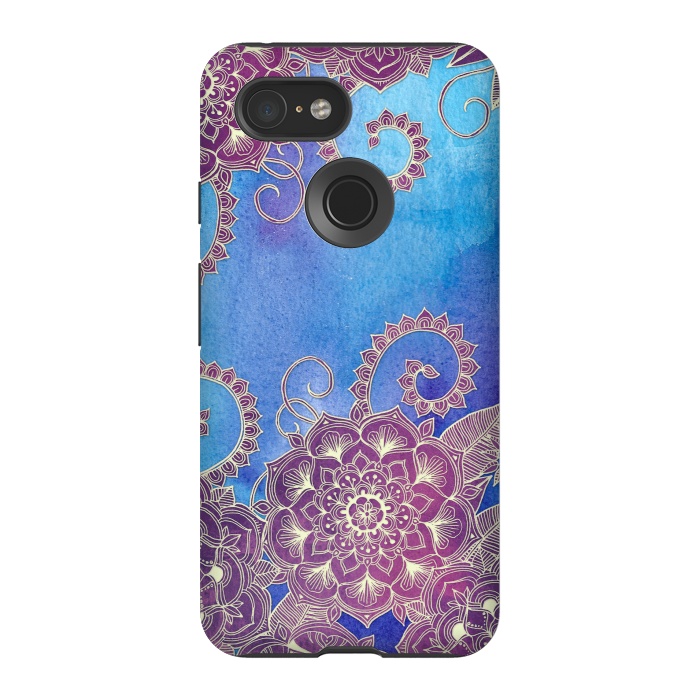 Pixel 3 StrongFit Magnolia & Magenta Floral on Watercolor by Micklyn Le Feuvre