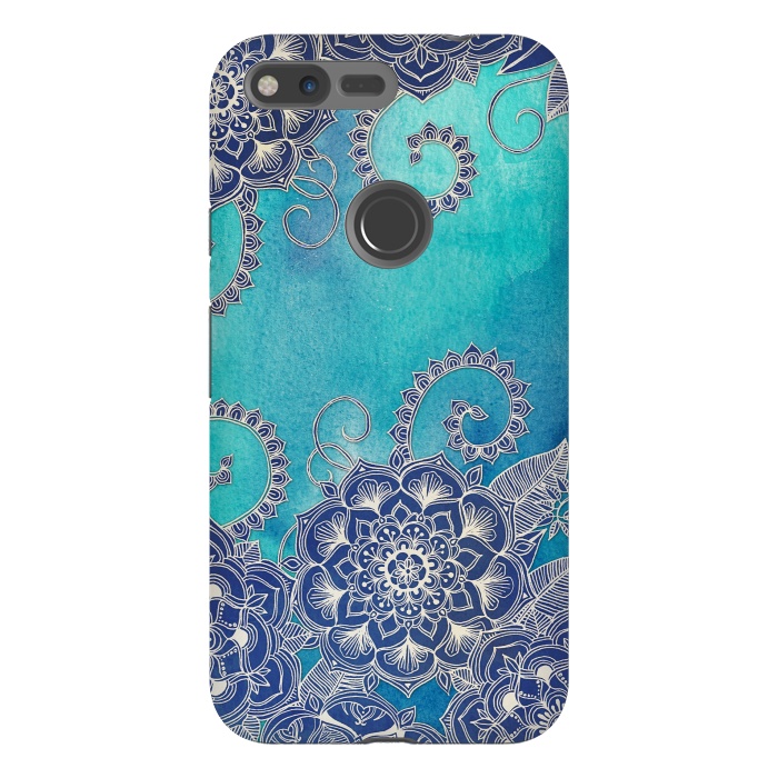 Pixel XL StrongFit Mermaid's Garden - Navy & Teal Floral on Watercolor by Micklyn Le Feuvre