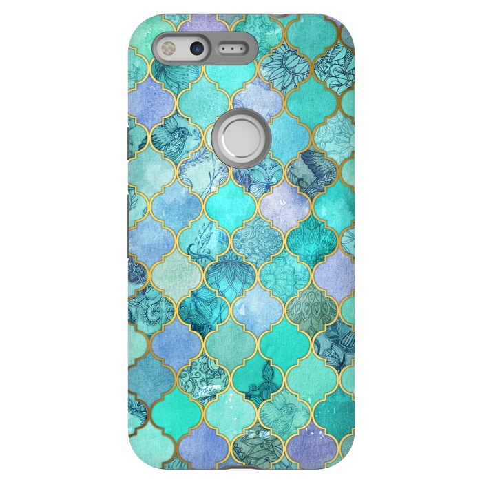 Pixel StrongFit Cool Jade Icy Mint Decorative Moroccan Tile Pattern by Micklyn Le Feuvre