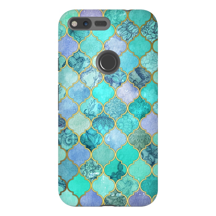 Pixel XL StrongFit Cool Jade Icy Mint Decorative Moroccan Tile Pattern by Micklyn Le Feuvre