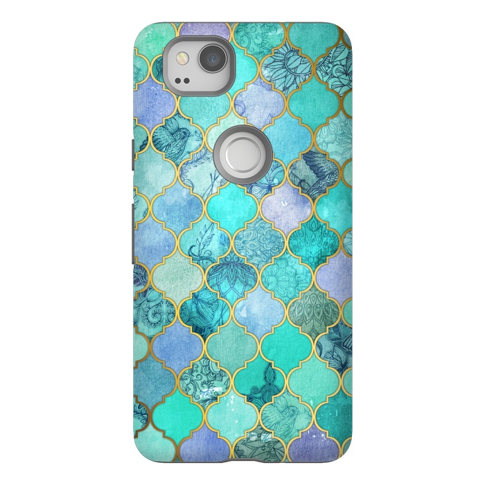 Pixel 2 StrongFit Cool Jade Icy Mint Decorative Moroccan Tile Pattern by Micklyn Le Feuvre