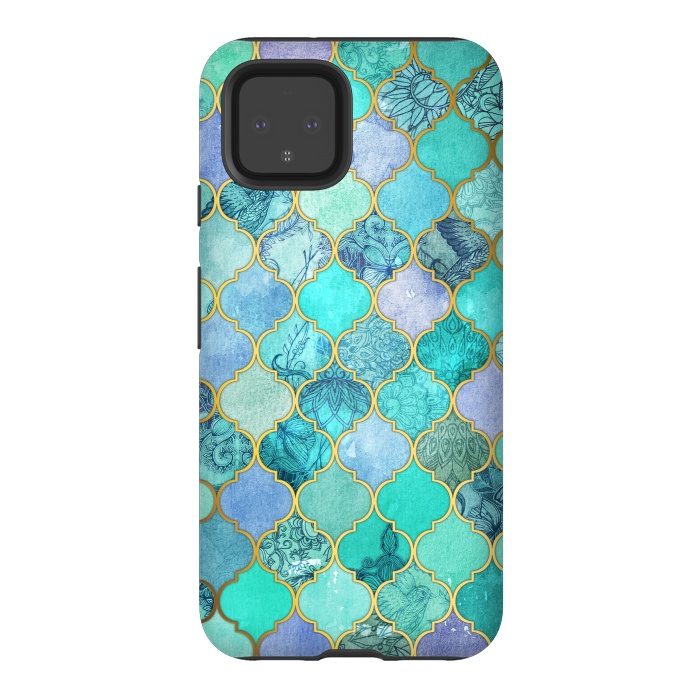 Pixel 4 StrongFit Cool Jade Icy Mint Decorative Moroccan Tile Pattern by Micklyn Le Feuvre