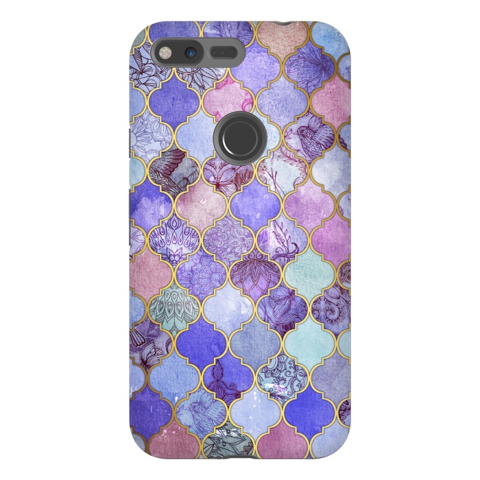 Pixel XL StrongFit Royal Purple, Mauve & Indigo Decorative Moroccan Tile Pattern by Micklyn Le Feuvre