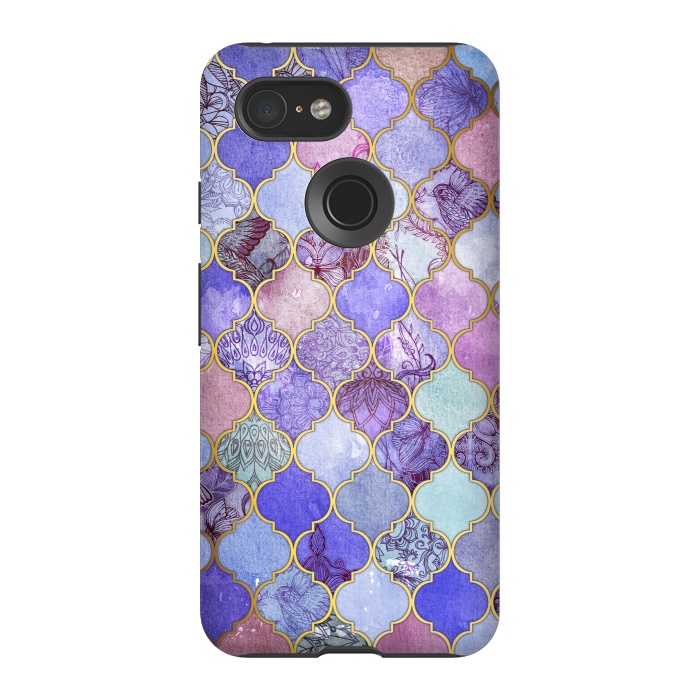 Pixel 3 StrongFit Royal Purple, Mauve & Indigo Decorative Moroccan Tile Pattern by Micklyn Le Feuvre