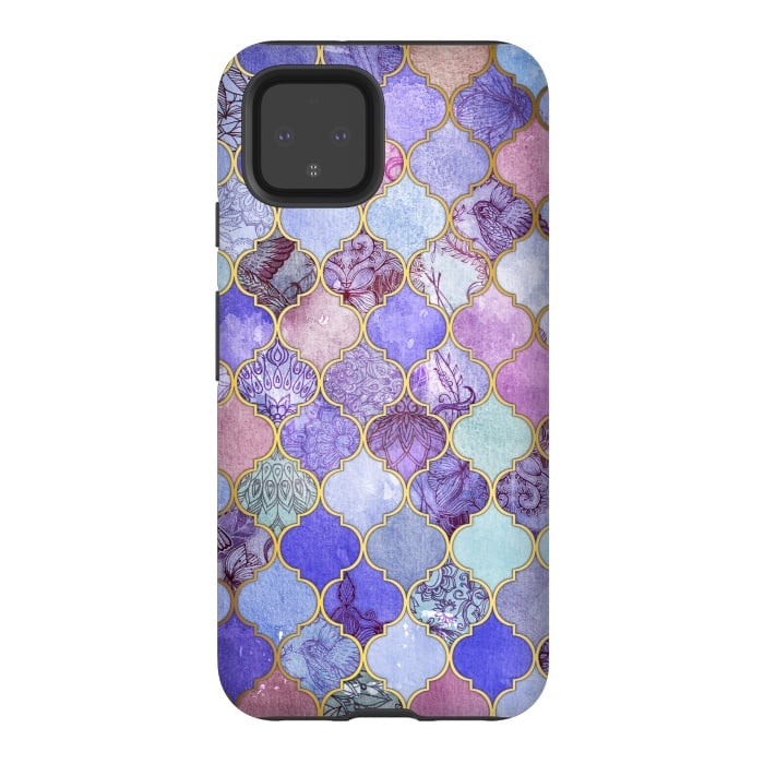 Pixel 4 StrongFit Royal Purple, Mauve & Indigo Decorative Moroccan Tile Pattern by Micklyn Le Feuvre