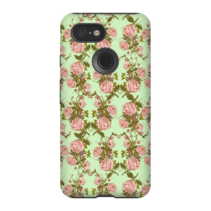 Pixel 3 StrongFit Vintage Rosy Floral by Quirk It Up