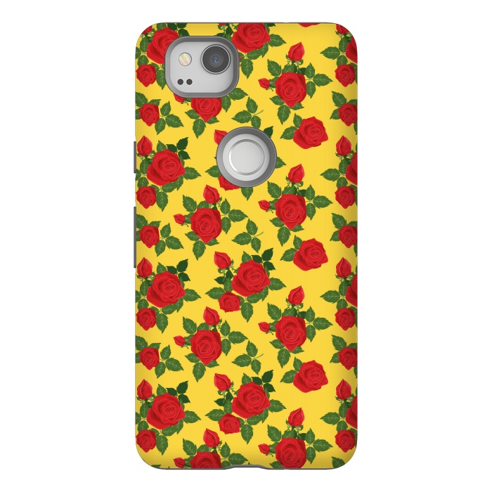 Pixel 2 StrongFit Vintage Rosy Floral-Yellow by Quirk It Up
