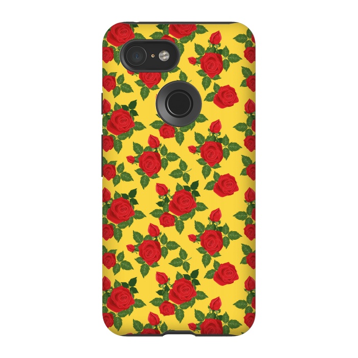 Pixel 3 StrongFit Vintage Rosy Floral-Yellow by Quirk It Up