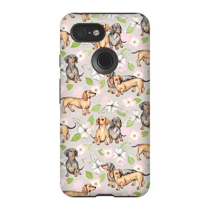 Pixel 3 StrongFit Dachshunds and dogwood blossoms by Micklyn Le Feuvre