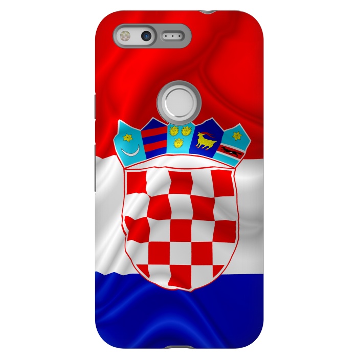 Pixel StrongFit Croatia Flag Waving Digital Silk Satin Fabric  by BluedarkArt