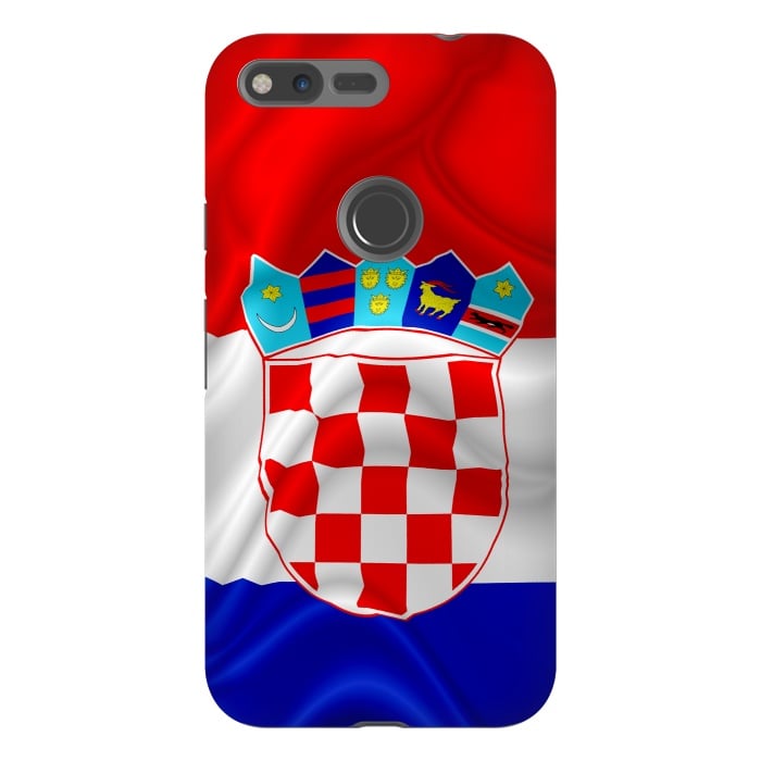 Pixel XL StrongFit Croatia Flag Waving Digital Silk Satin Fabric  by BluedarkArt