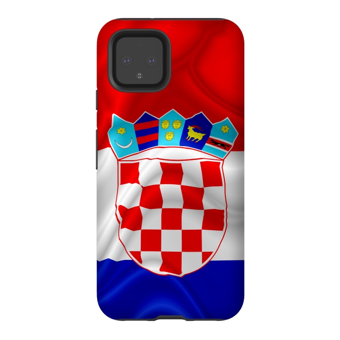 Pixel 4 StrongFit Croatia Flag Waving Digital Silk Satin Fabric  by BluedarkArt