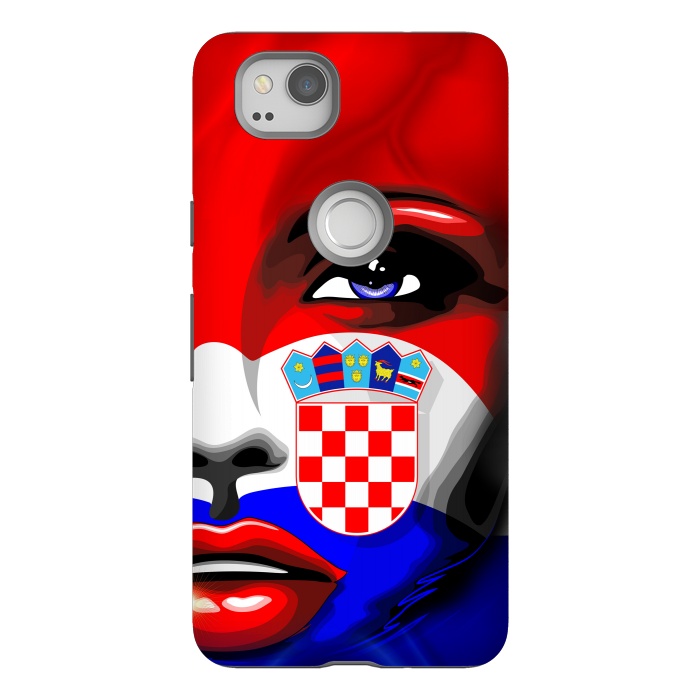 Pixel 2 StrongFit Croatia Flag Beautiful Girl Portrait by BluedarkArt