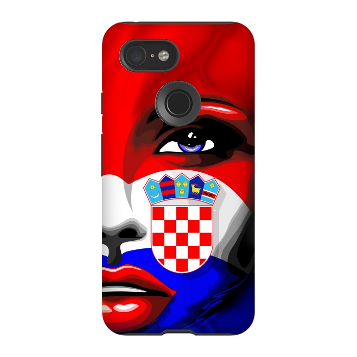 Pixel 3 StrongFit Croatia Flag Beautiful Girl Portrait by BluedarkArt