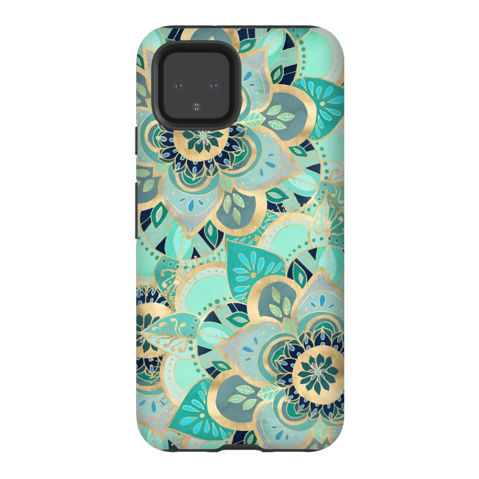Pixel 4 StrongFit Emerald and Gold Mandalas by Tangerine-Tane