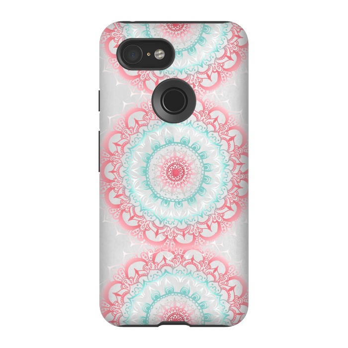 Pixel 3 StrongFit Faded Coral & Mint Mandalas on Grey by Tangerine-Tane