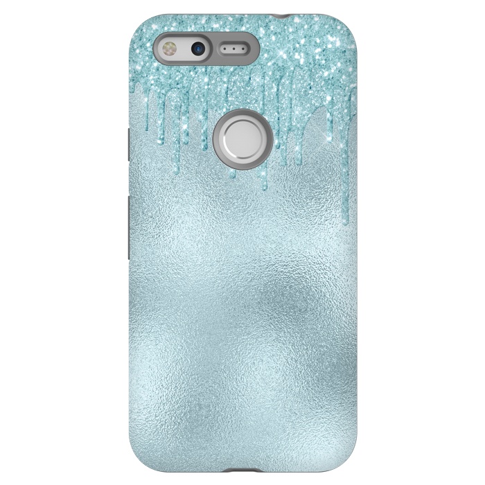 Pixel StrongFit Ice Blue Glitter Droplets on Metal Foil by  Utart