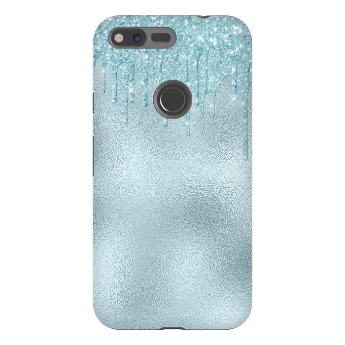 Pixel XL StrongFit Ice Blue Glitter Droplets on Metal Foil by  Utart