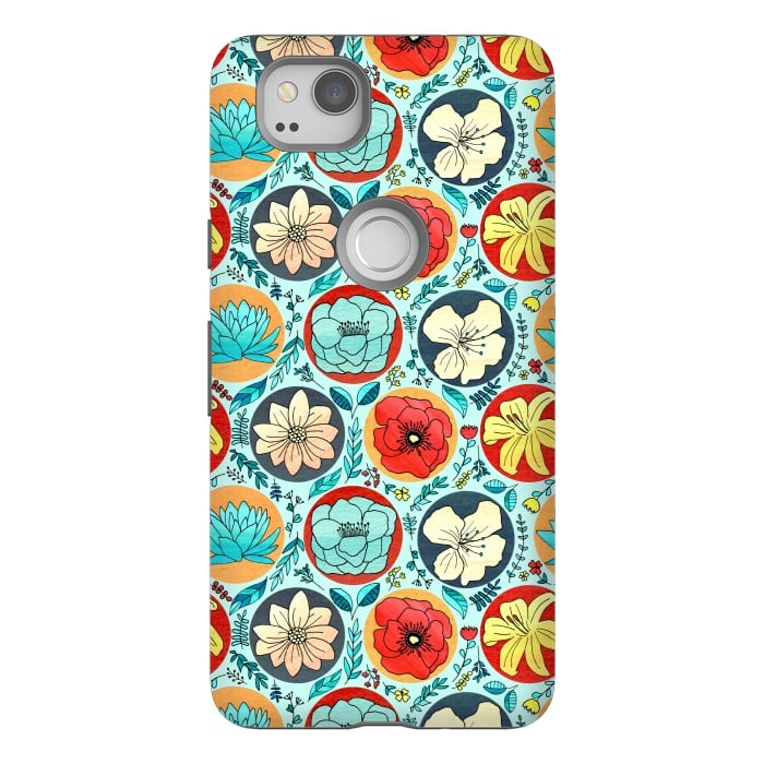 Pixel 2 StrongFit Polka Dot Floral On Navy  by Tigatiga