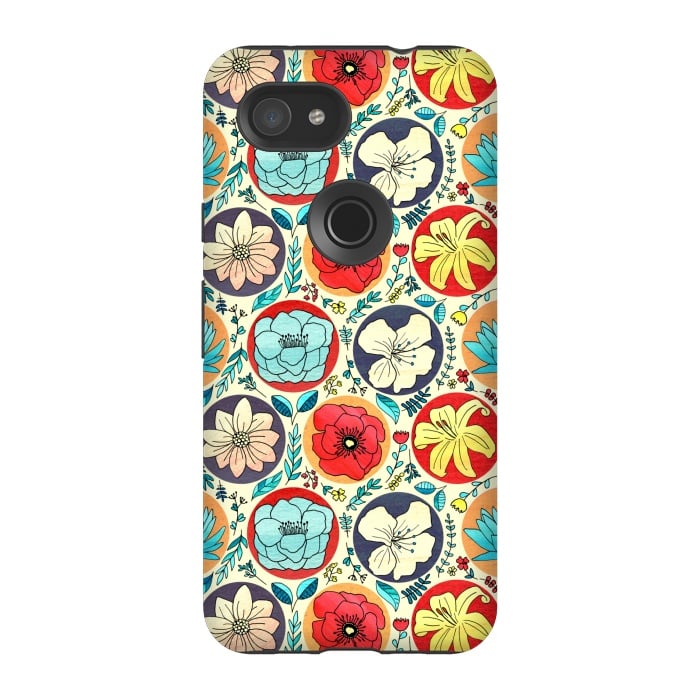 Pixel 3A StrongFit Polka Dot Floral On Cream by Tigatiga