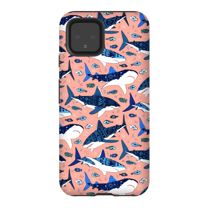 Pixel 4 StrongFit Tribal Sharks & Fish On Pink by Tigatiga