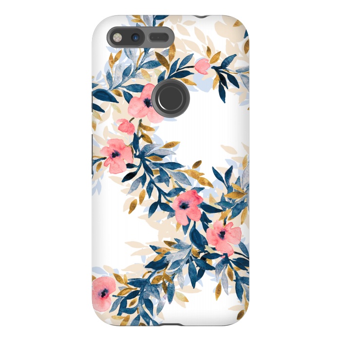 Pixel XL StrongFit Fresh Pink Watercolor Floral Wreaths by Micklyn Le Feuvre