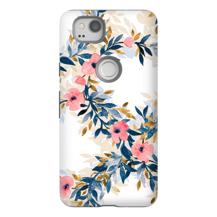 Pixel 2 StrongFit Fresh Pink Watercolor Floral Wreaths by Micklyn Le Feuvre