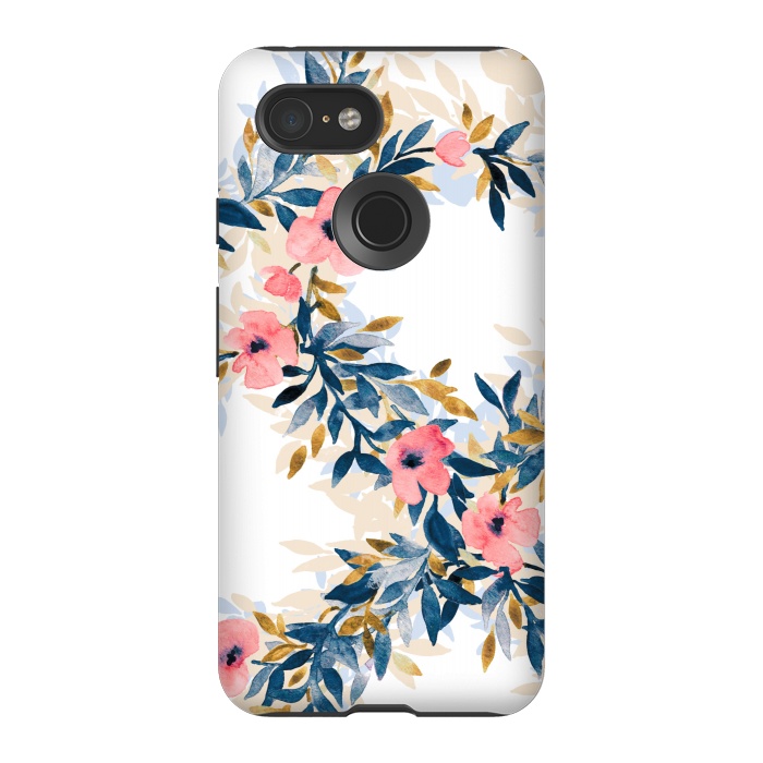 Pixel 3 StrongFit Fresh Pink Watercolor Floral Wreaths by Micklyn Le Feuvre